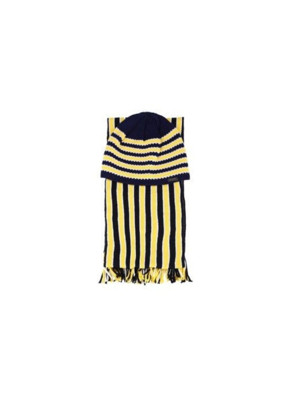 Striped Knit Beanie & Scarf Set - Navy & Yellow - Unisex - Soft & Warm